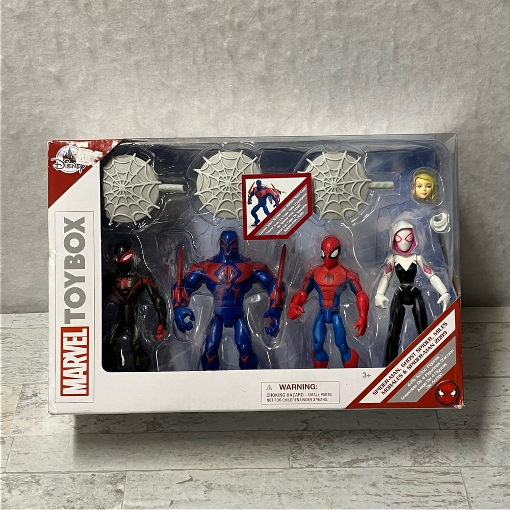 Disney Store Marvel SPIDER-MAN Morales Ghost 2099 Action Figure 4 Set Toybox NEW